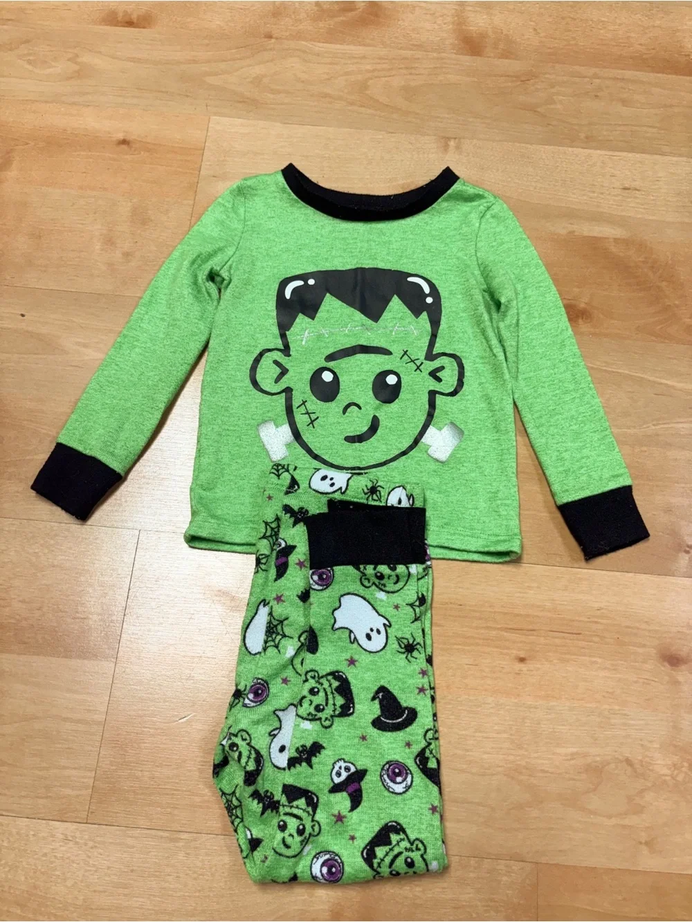 Trick or Treat Sleep Green 2pc Frankenstein Halloween Long Sleeve PJs Set 3T